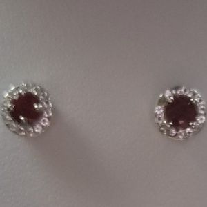 Sterling Silver Ruby and White Topaz Earrings